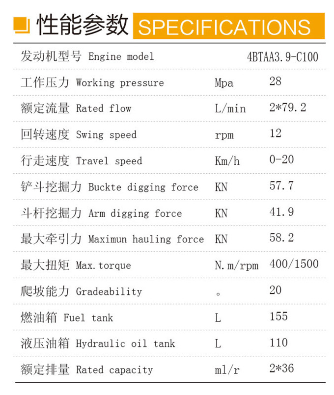 沃尔华DLS100-9A 9.7吨轮式液压挖掘机性能参数