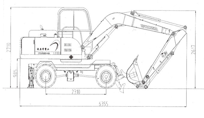 沃尔华DLS880-9A 7.2吨轮式液压挖掘机外形尺寸