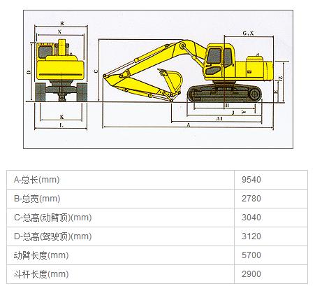 DLS210.8型液压挖掘机产品尺寸