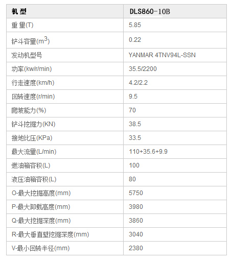 6吨DLS860-10B型液压挖掘机技术参数